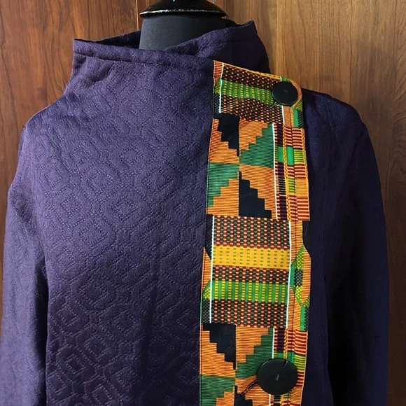 African Print Purple Jacket with Button Detail - Picture 2 of 5